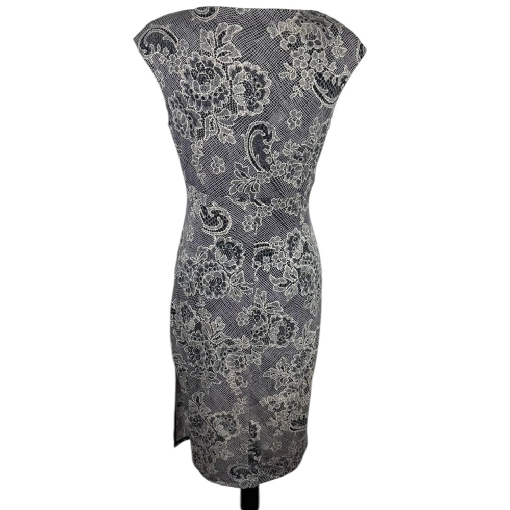 London Times Wrap Dress 6 Black Floral Formal Bodycon Evening Party Cocktail - Picture 5 of 12